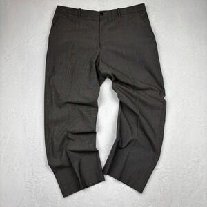 Perry Ellis Mens Brown Micro Pattern Dress Pants 36/32 Flat Front Trousers